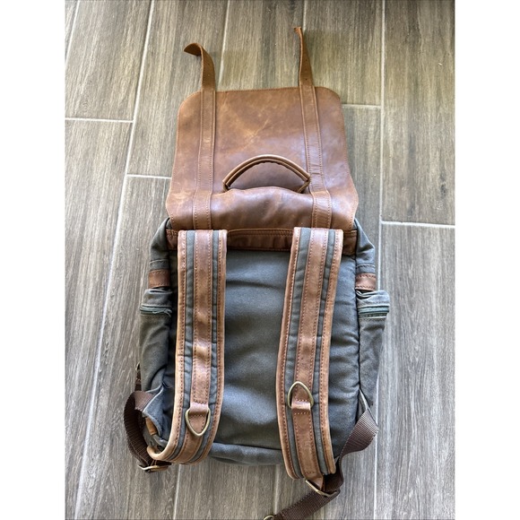 Jon Hart Scout Backpack - Canvas Dark Green & Leather - Kodi Brand - Picture 2 of 10